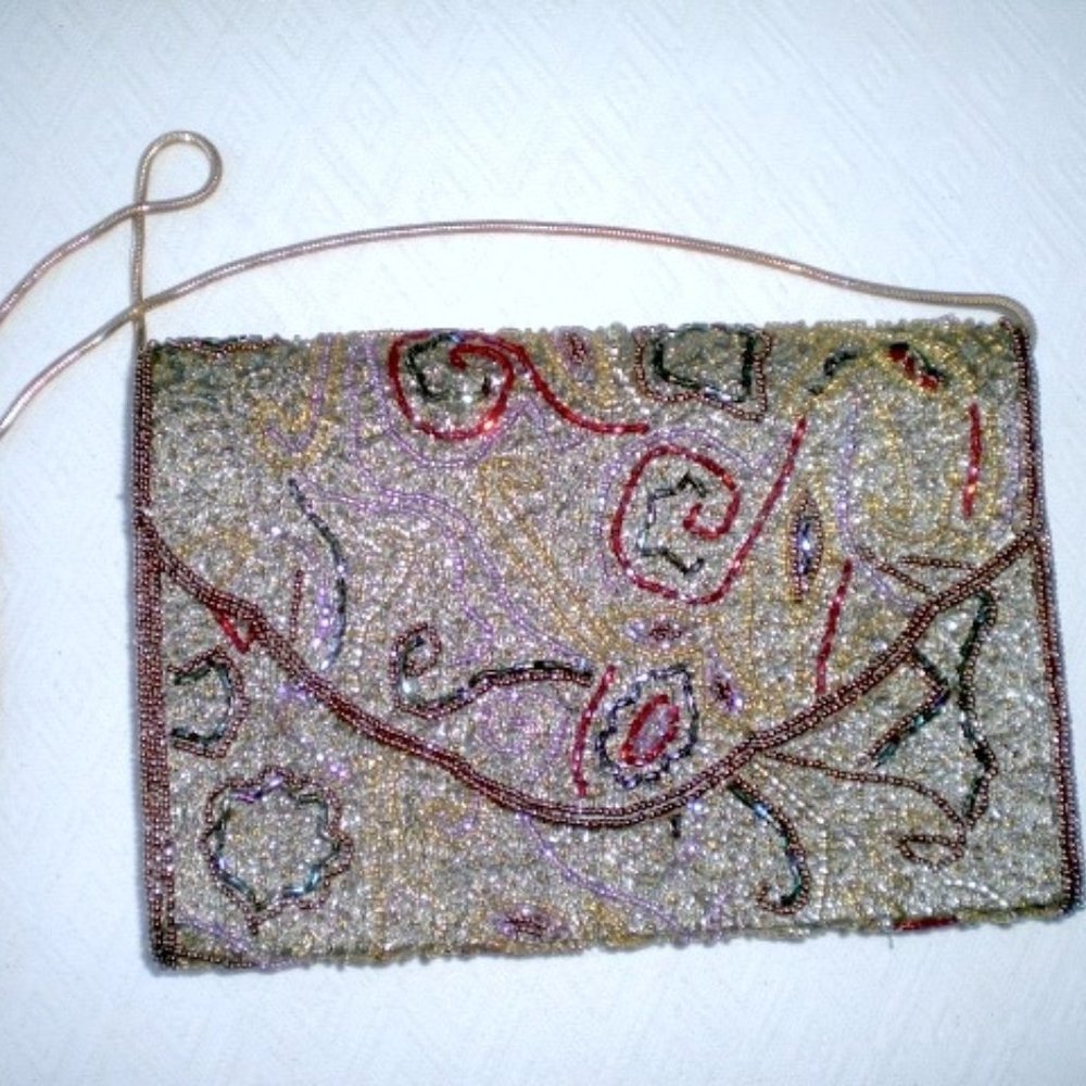 Vtg Delill beaded clutch shoulder evening bag